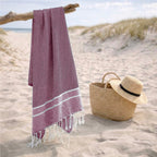Fouta jacquard coton 100x200 SIENNA rouge bordeaux