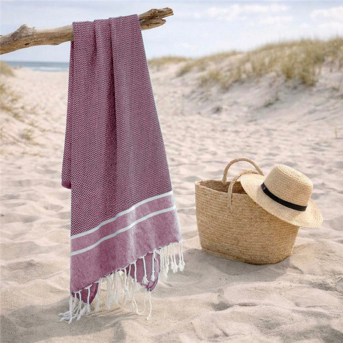 Fouta jacquard coton 100x200 SIENNA rouge bordeaux