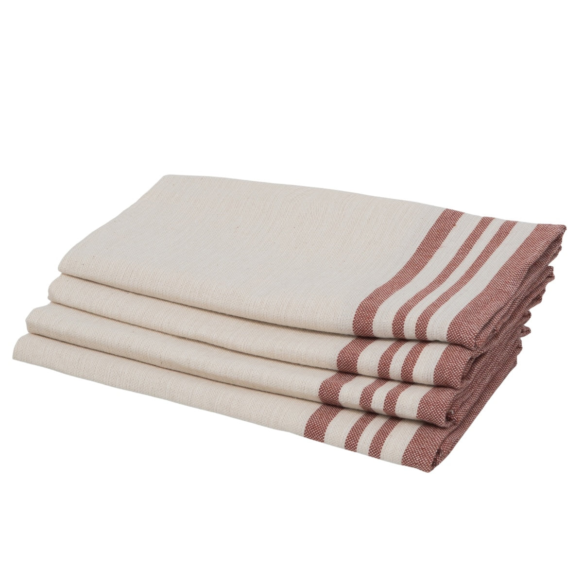Lot de 4 serviettes de table coton 45x45 GUETARY beige lin / rouge tomette