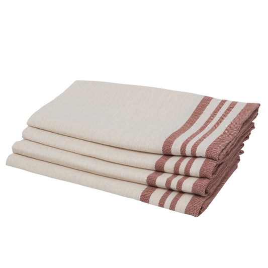 Lot de 4 serviettes de table coton 45x45 GUETARY beige lin / rouge tomette
