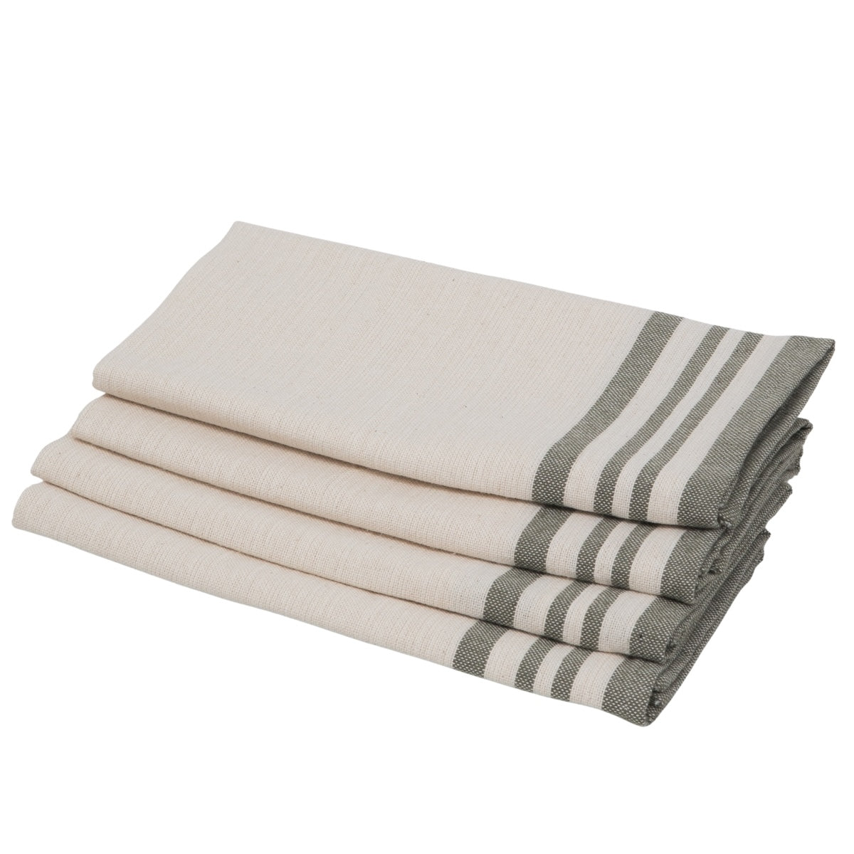 Lot de 4 serviettes de table coton 45x45 GUETARY beige lin / vert olive