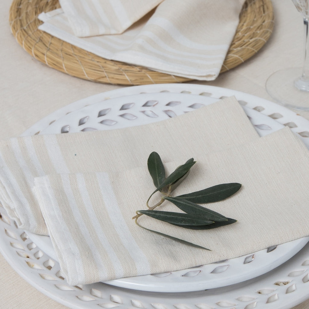 Lot de 4 serviettes de table coton 45x45 GUETARY beige lin / blanc