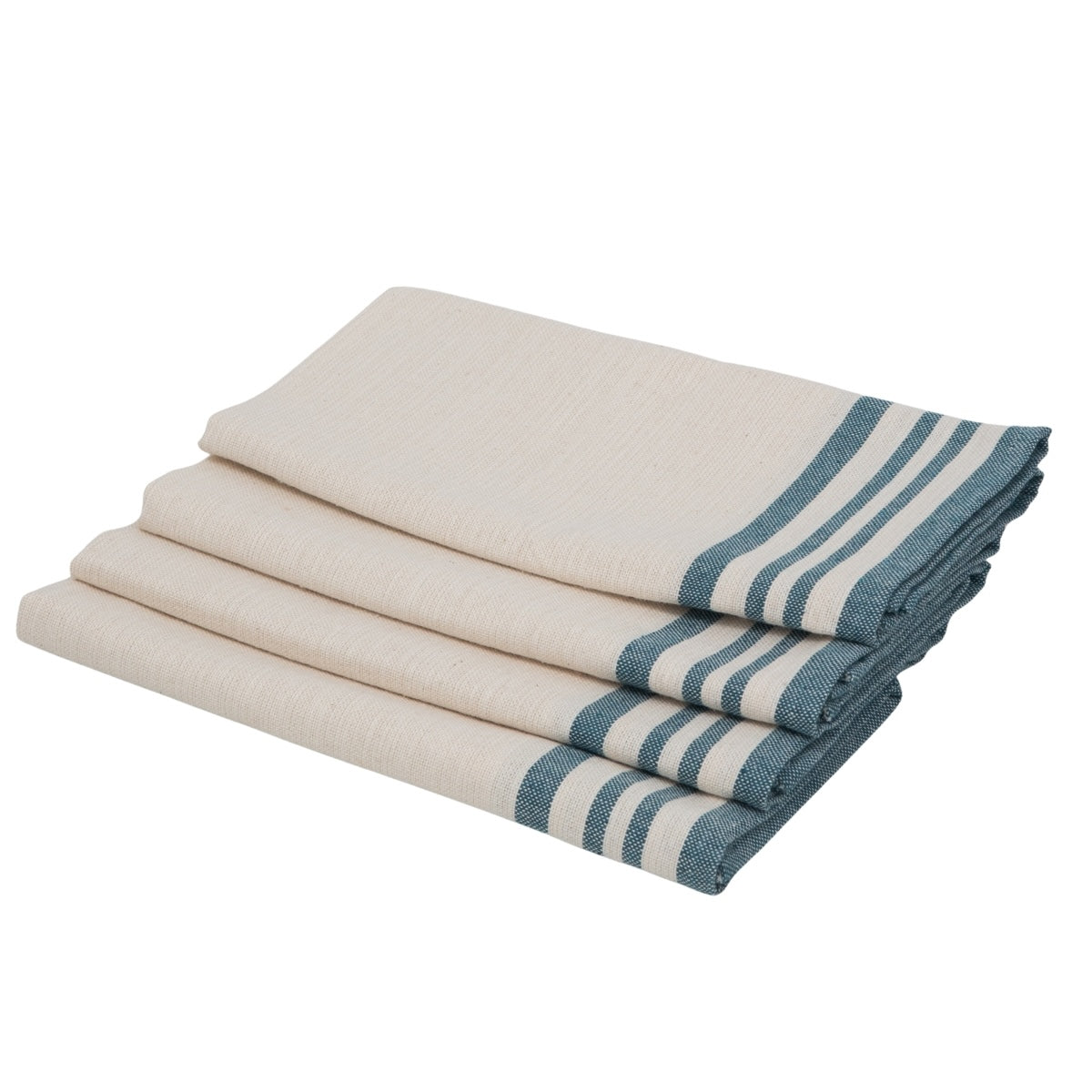 Lot de 4 serviettes de table coton 45x45 GUETARY beige lin / bleu pétrole