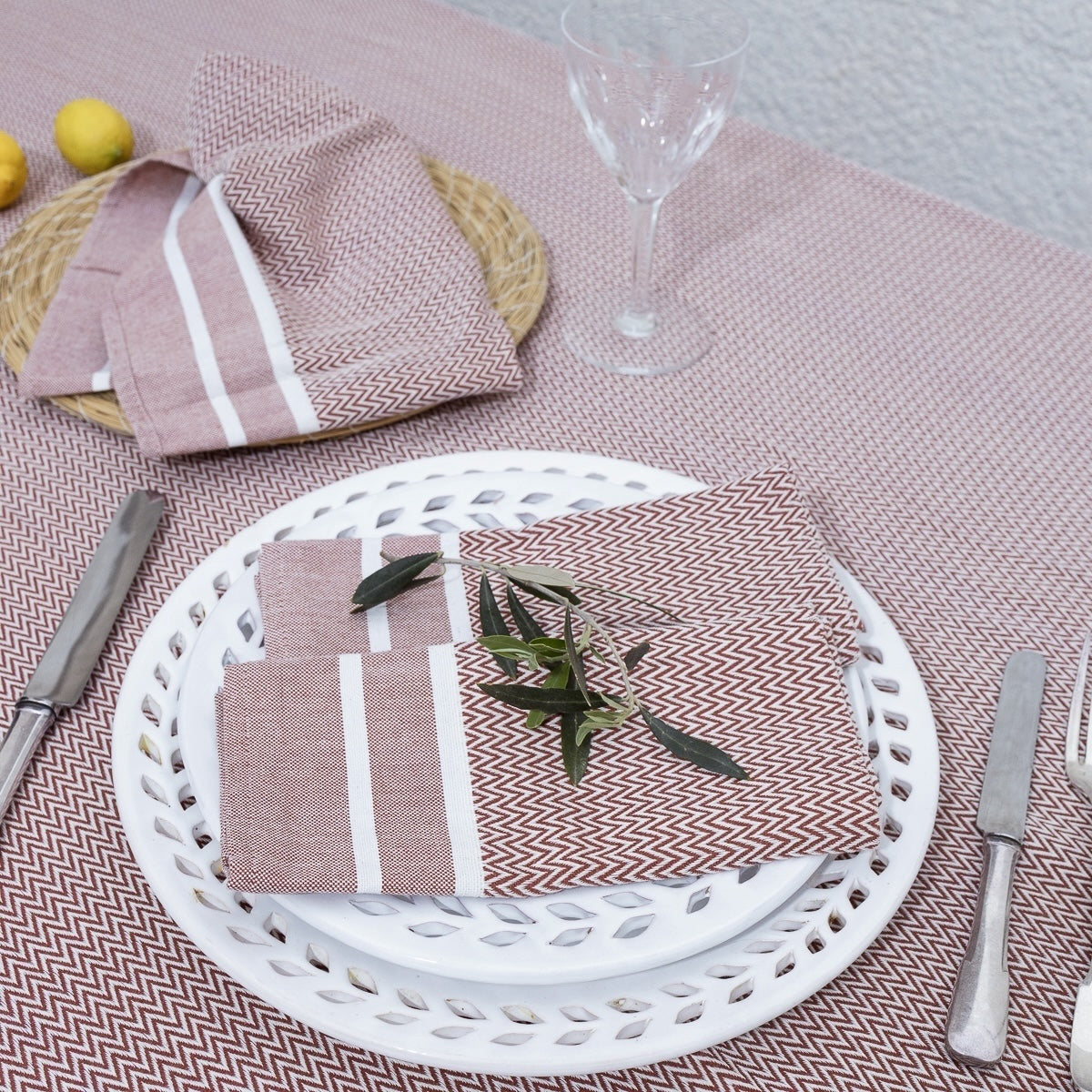 Lot de 4 serviettes de table coton 45x45 SIENNA rouge tomette