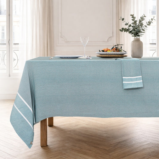 Nappe + 4 serviettes coton 150x250 SIENNA bleu pétrole