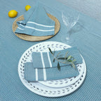 Nappe + 4 serviettes coton 150x250 SIENNA bleu pétrole