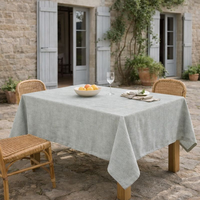 Nappe + 4 serviettes coton 150x250 COLETTE - vert olive