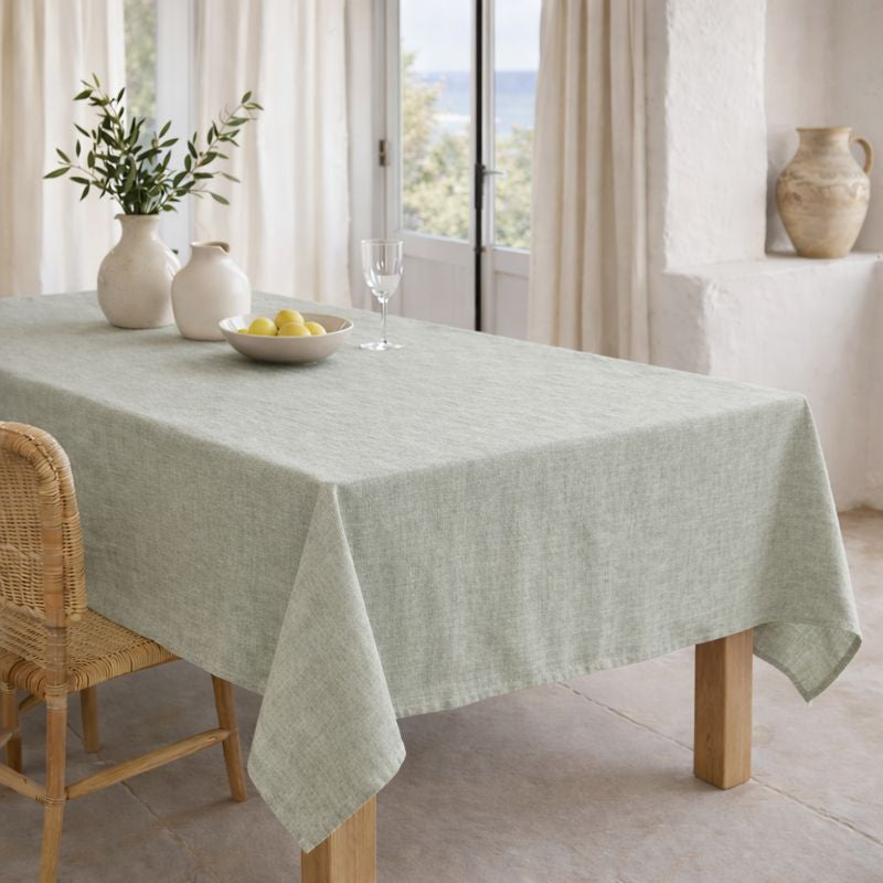 Nappe + 4 serviettes coton 150x250 COLETTE - vert olive
