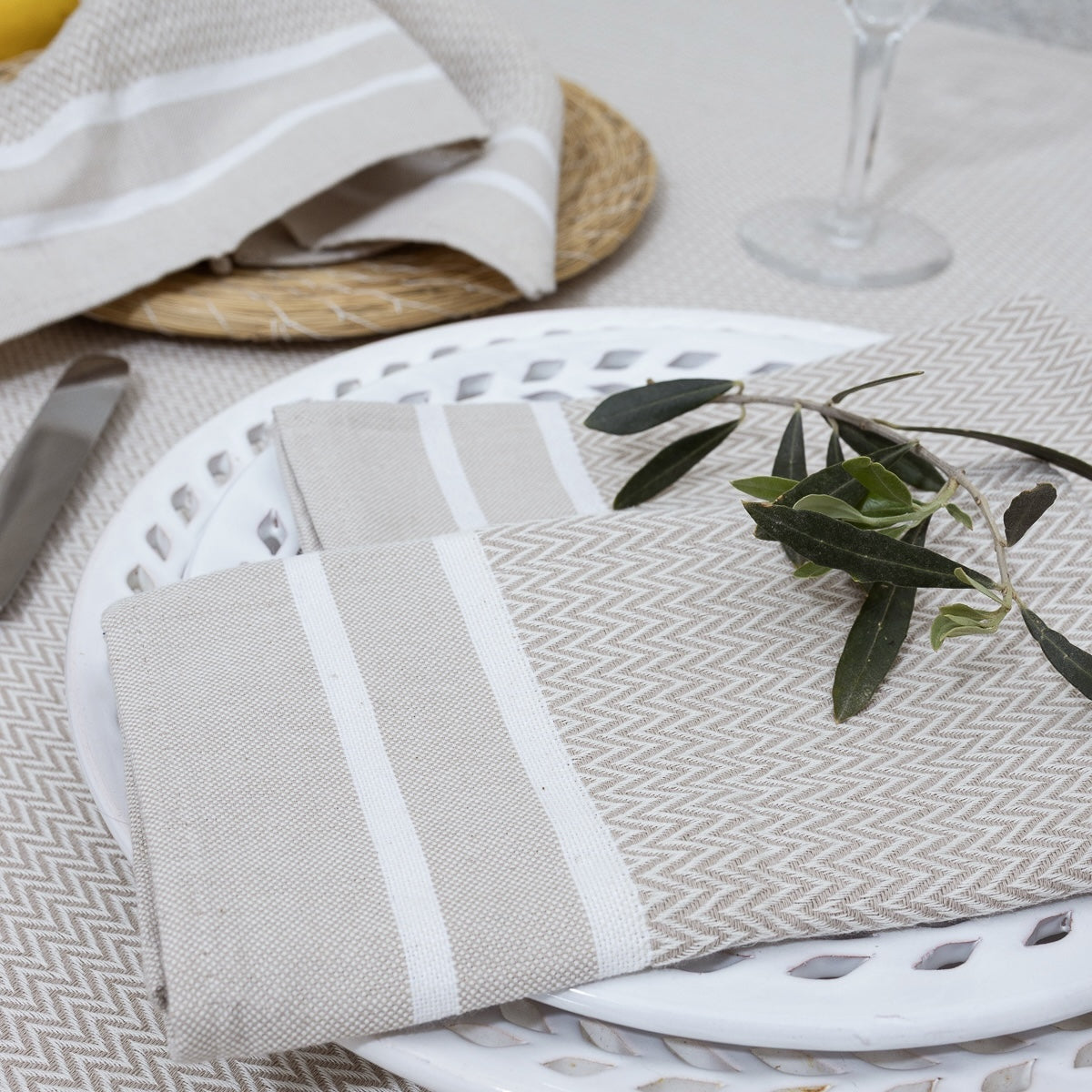 Nappe + 4 serviettes coton 150x250 SIENNA beige