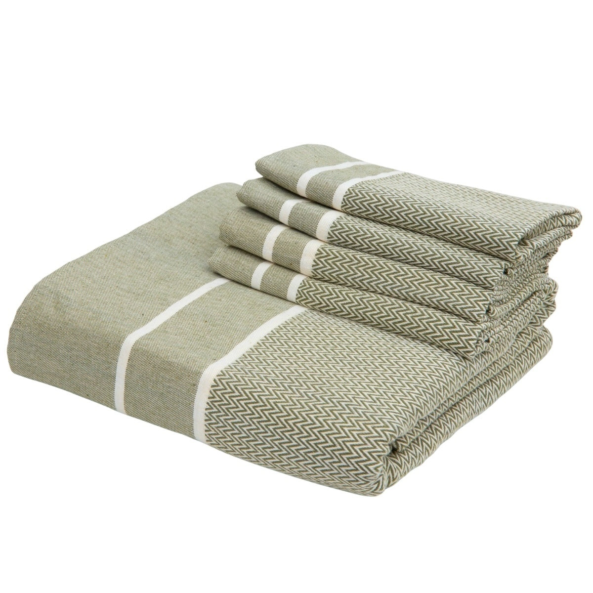 Nappe + 8 serviettes coton 160x300 SIENNA - vert olive