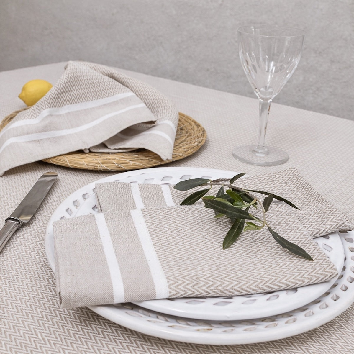 Nappe + 8 serviettes coton 160x300 SIENNA beige