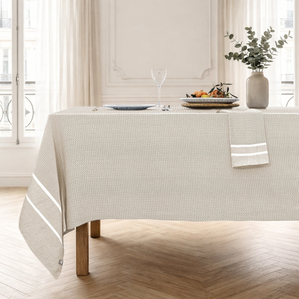 Nappe + 8 serviettes coton 160x350 SIENNA - beige