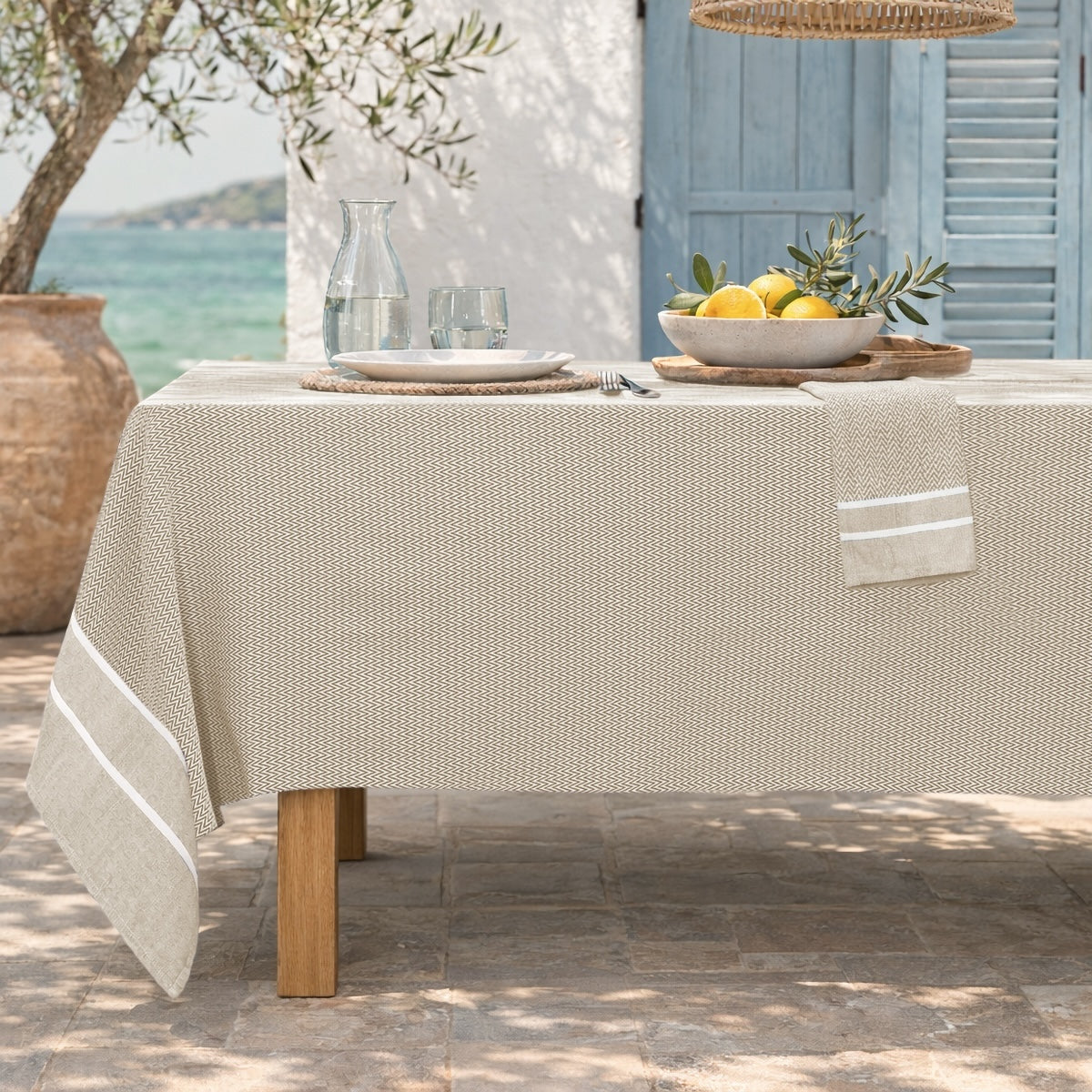 Nappe + 8 serviettes coton 160x350 SIENNA - beige