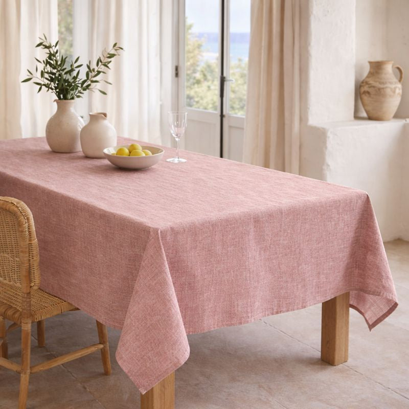 Nappe + 8 serviettes coton 180x300 COLETTE - rouge tomette