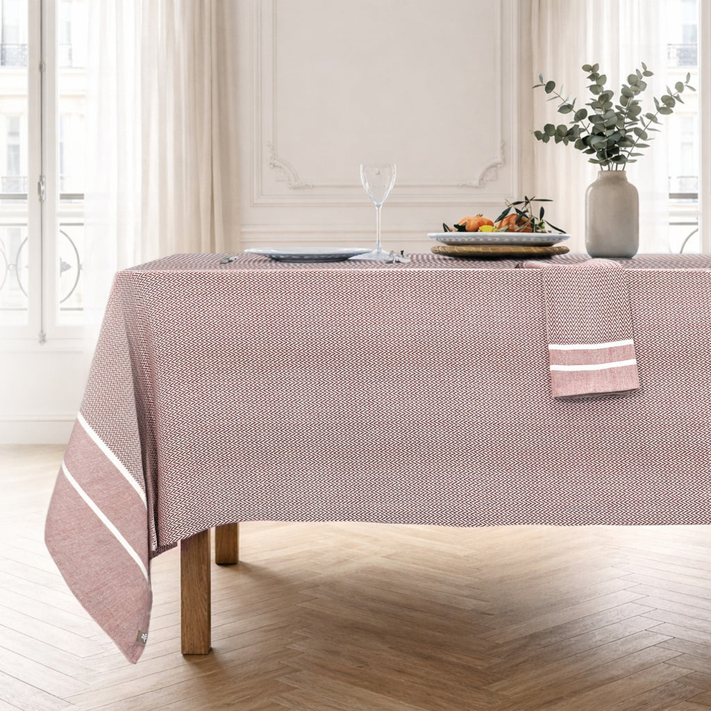 Nappe + 8 serviettes coton 160x350 SIENNA - rouge tomette