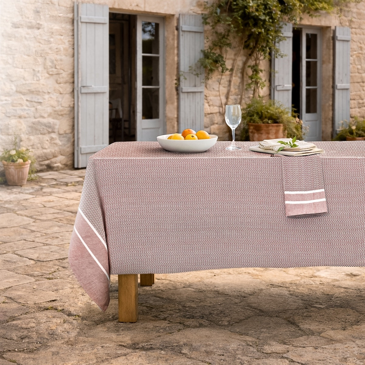 Nappe + 8 serviettes coton 160x350 SIENNA - rouge tomette