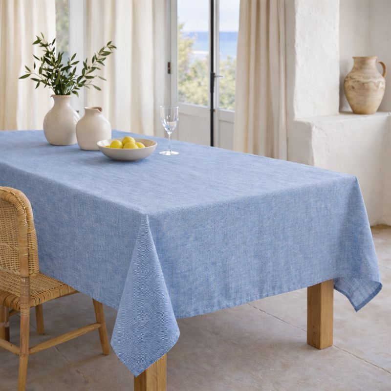 Nappe + 8 serviettes coton 180x300 COLETTE - bleu grec