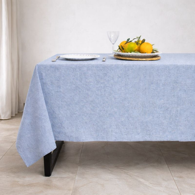 Nappe + 8 serviettes coton 180x300 COLETTE - bleu grec