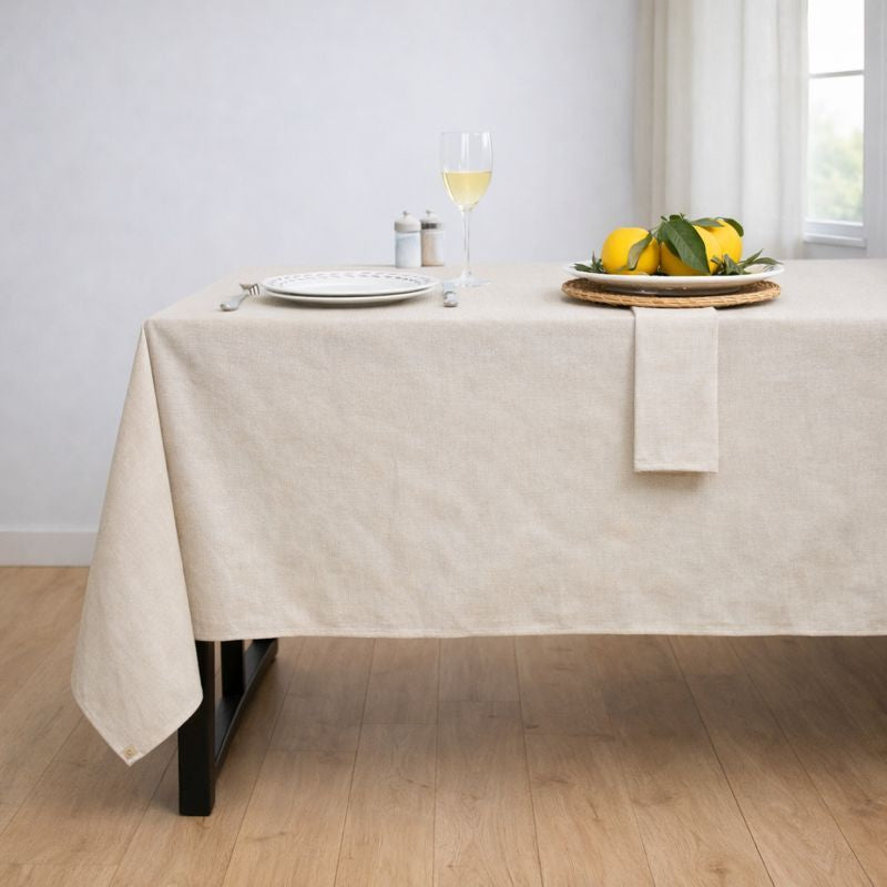 Nappe + 8 serviettes coton 180x350 COLETTE - taupe clair