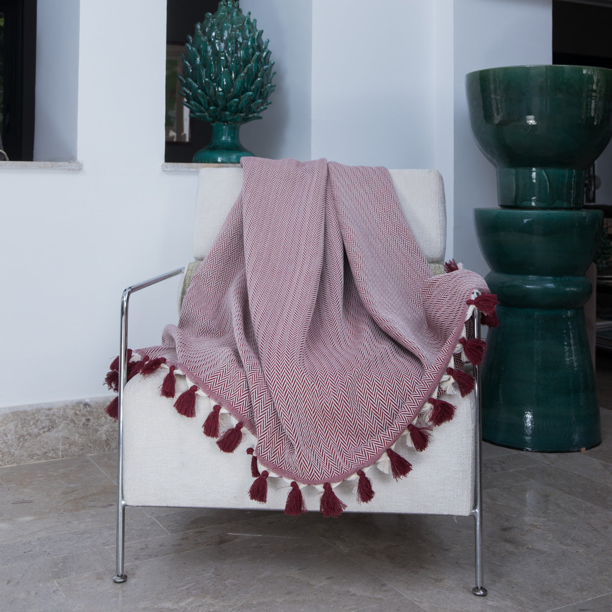 Plaid coton rouge bordeaux MEGEVE - 130x170 cm
