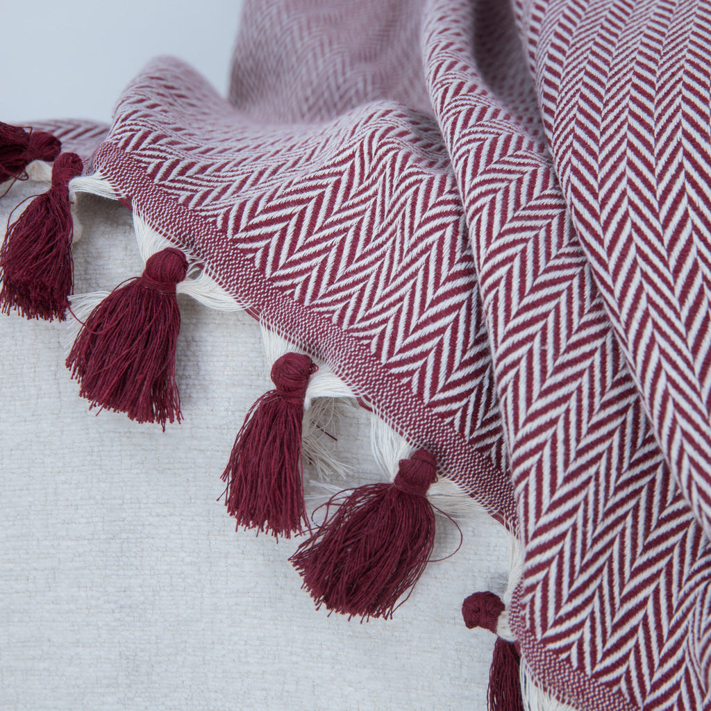 Plaid coton rouge bordeaux MEGEVE - 130x170 cm