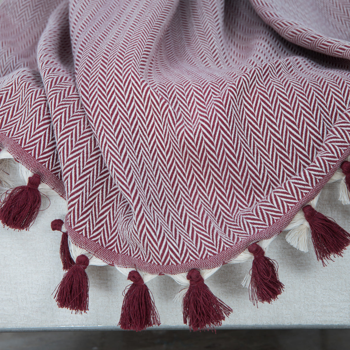 Plaid coton rouge bordeaux MEGEVE - 130x170 cm