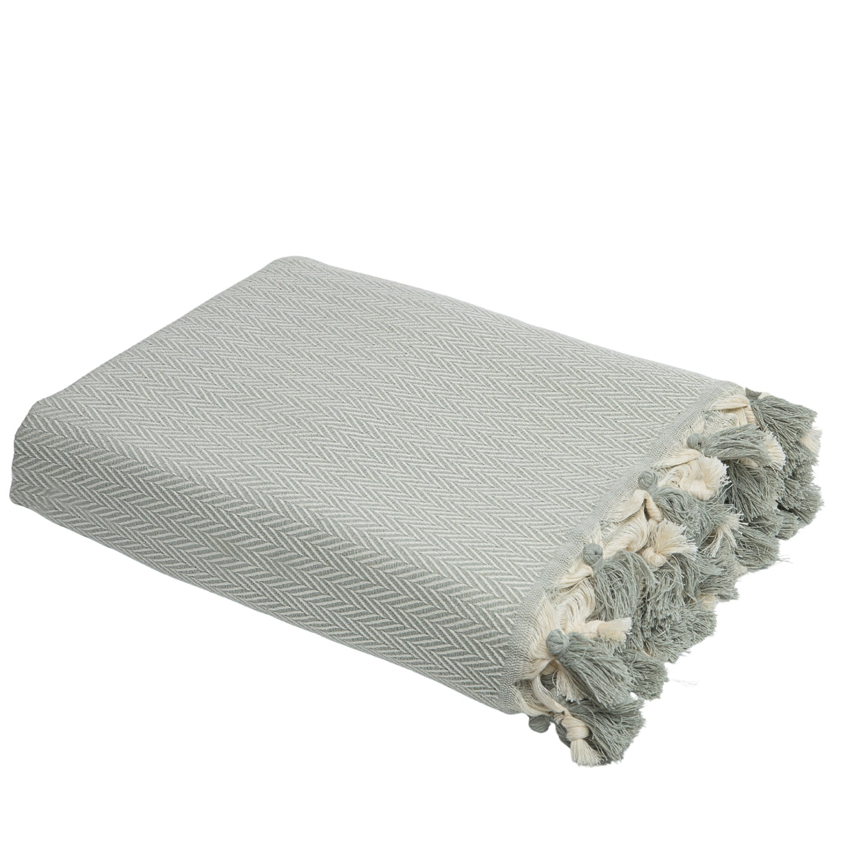 Plaid coton vert céladon MEGEVE - 160x250 cm