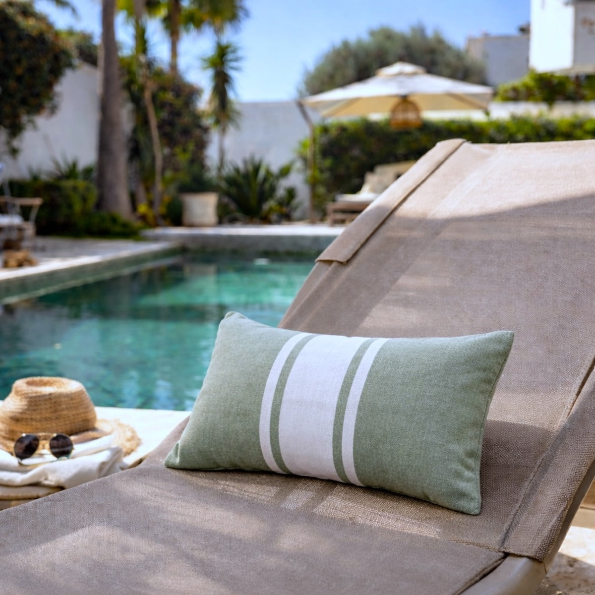 coussin de plage coton 39x25 ST TROPEZ - vert sauge