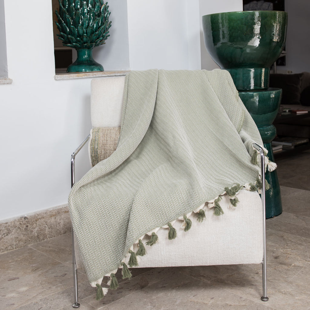 Set de 2 plaids coton 130x170 MEGEVE - vert olive