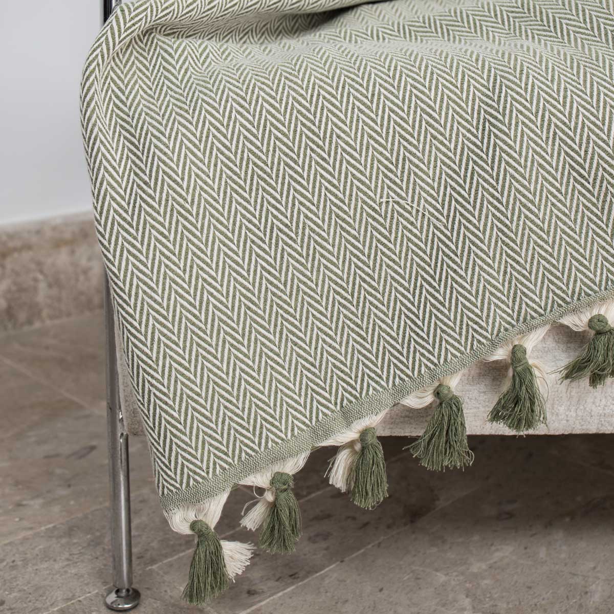 Set de 2 plaids coton 130x170 MEGEVE - vert olive