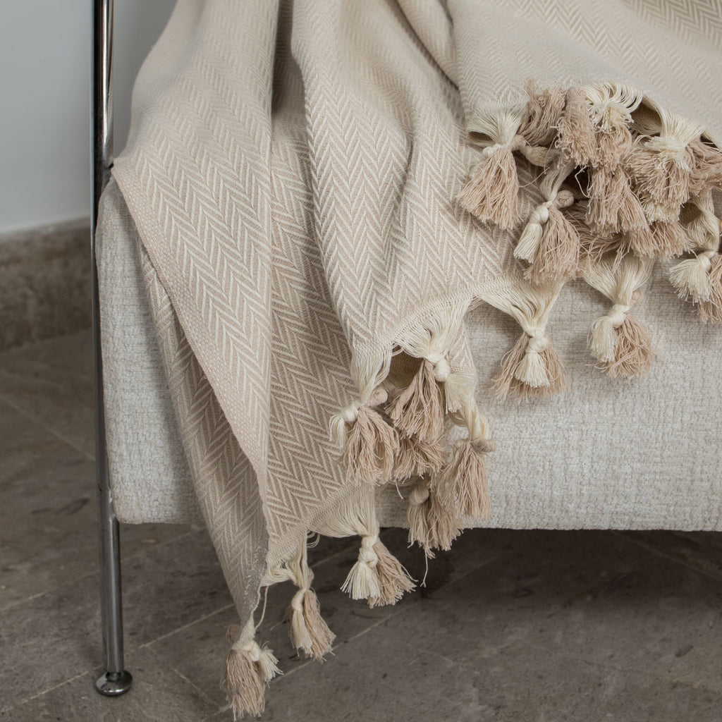 Set de 2 plaids coton 130x170 MEGEVE taupe clair