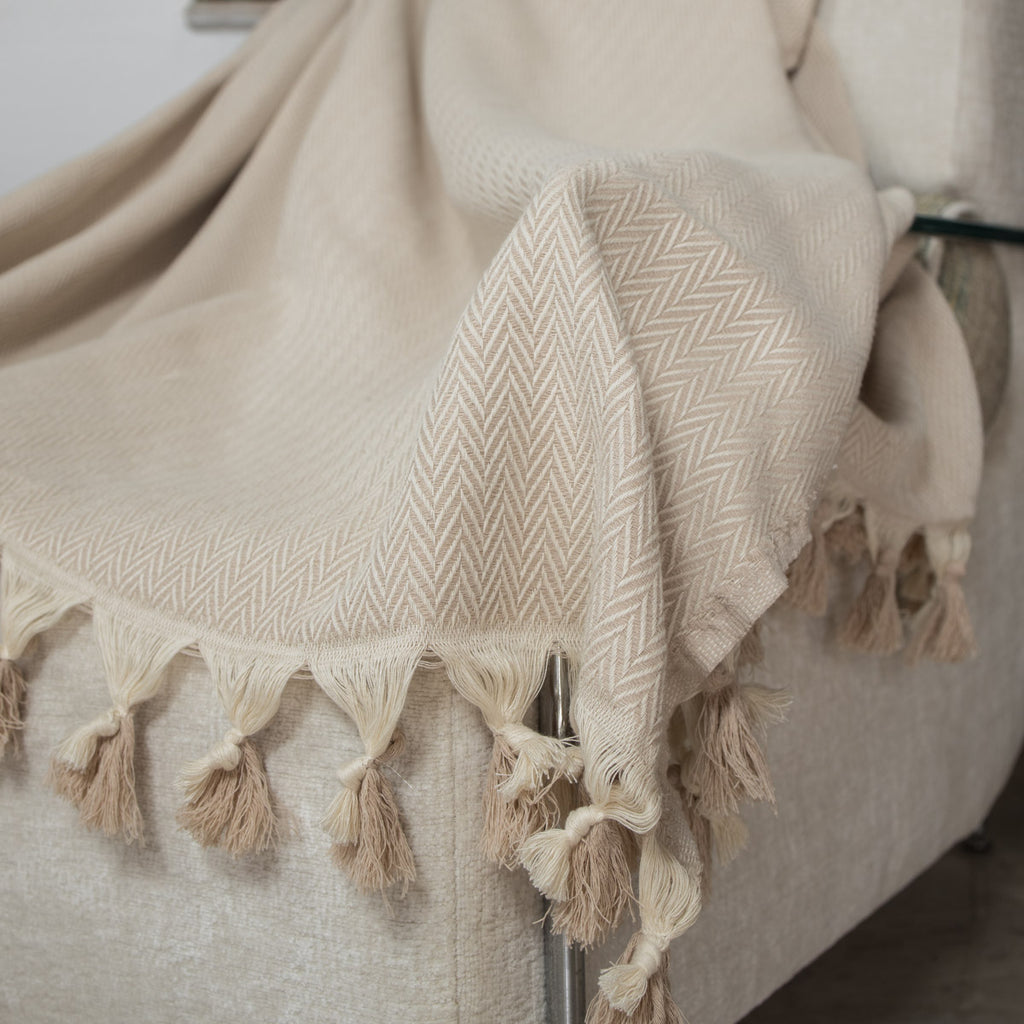 Set de 2 plaids coton 130x170 MEGEVE - taupe clair