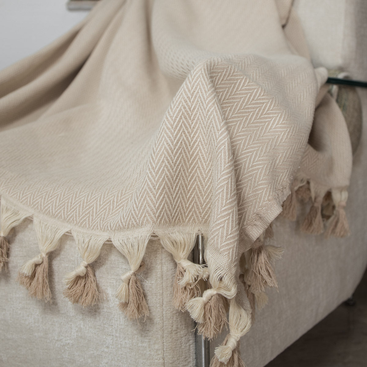 Set de 2 plaids coton 130x170 MEGEVE - taupe clair