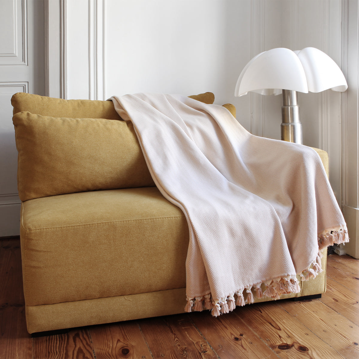Set de 2 plaids coton 160x250 MEGEVE taupe clair