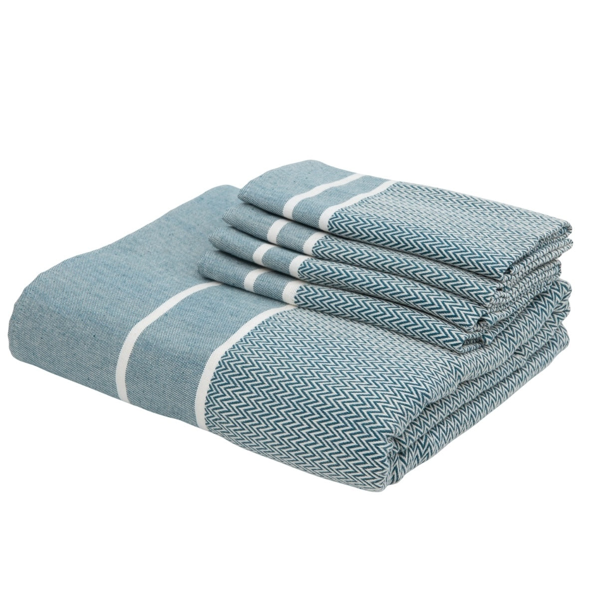 Nappe + 10 serviettes coton 160x400 SIENNA - bleu pétrole