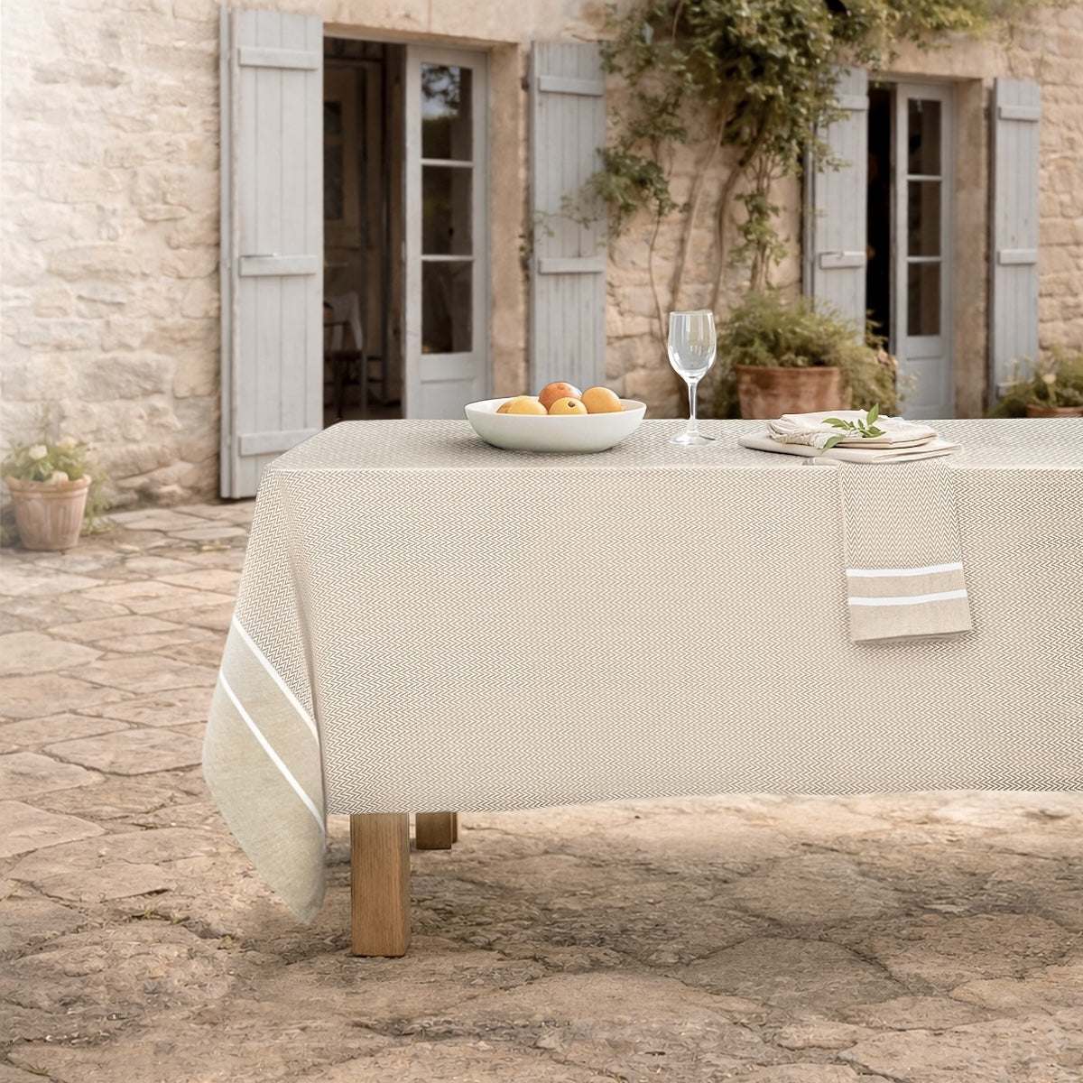 Nappe + 10 serviettes coton 160x400 SIENNA - beige
