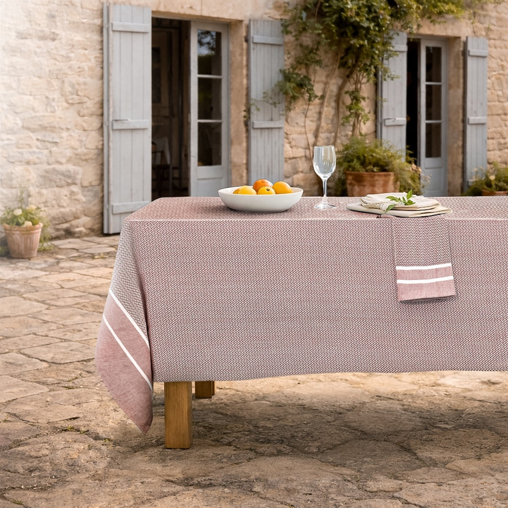 Nappe + 10 serviettes coton 160x400 SIENNA - rouge tomette