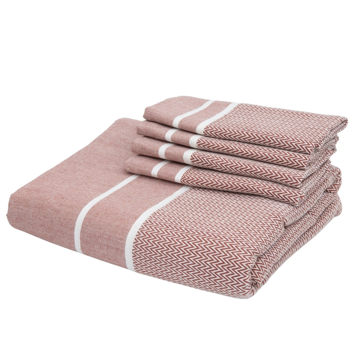 Nappe + 10 serviettes coton 160x400 SIENNA - rouge tomette