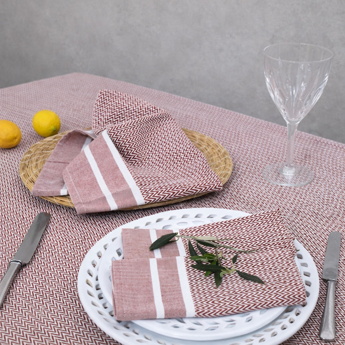 Nappe + 10 serviettes coton 160x400 SIENNA - rouge tomette