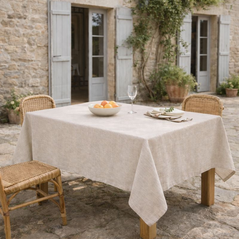 Nappe + 10 serviettes coton 180x400 COLETTE - taupe clair