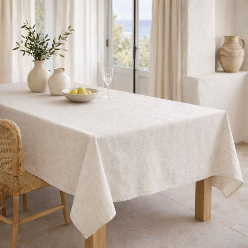 Nappe + 10 serviettes coton 180x400 COLETTE - taupe clair