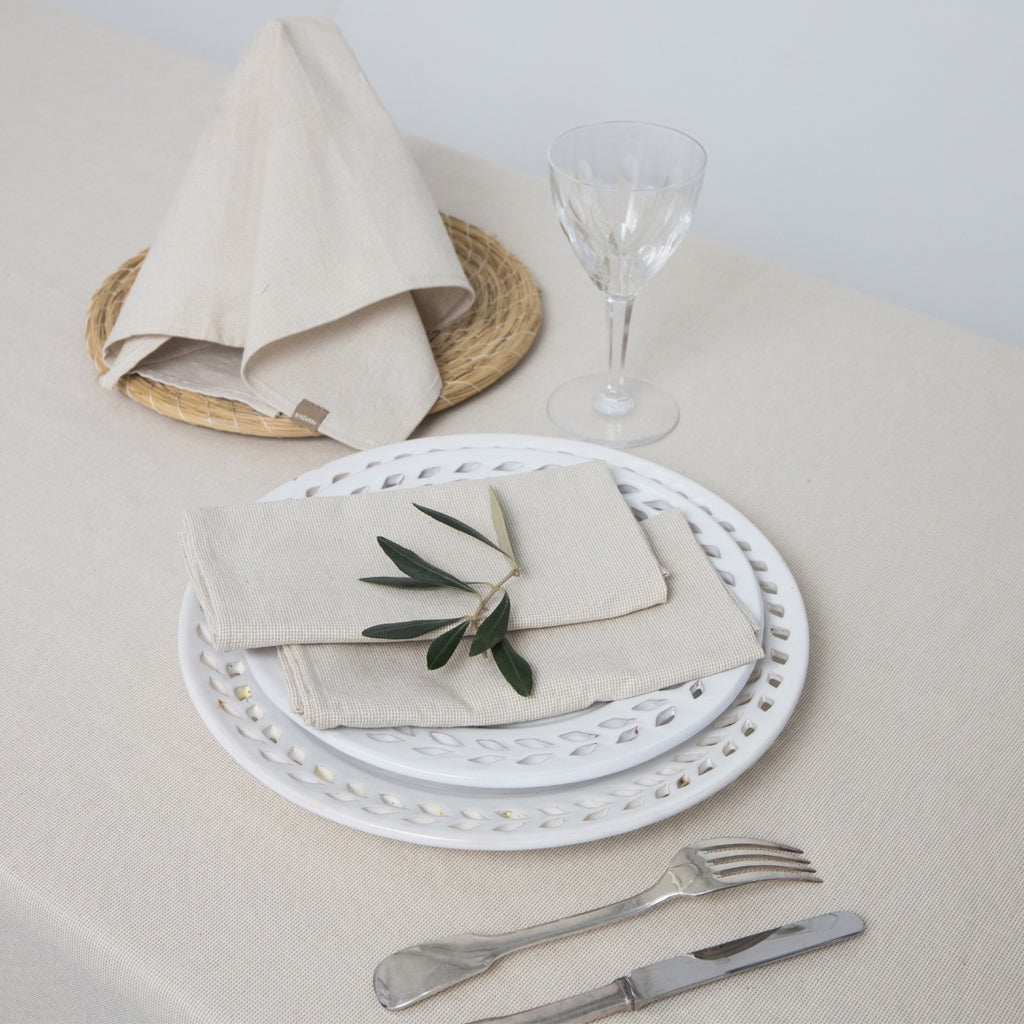 Nappe + 10 serviettes coton 180x400 COLETTE - taupe clair
