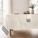 Nappe + 10 serviettes coton 180x400 GUETARY - beige lin / noir