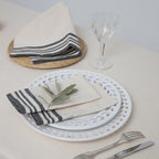 Nappe + 10 serviettes coton 180x400 GUETARY - beige lin / noir