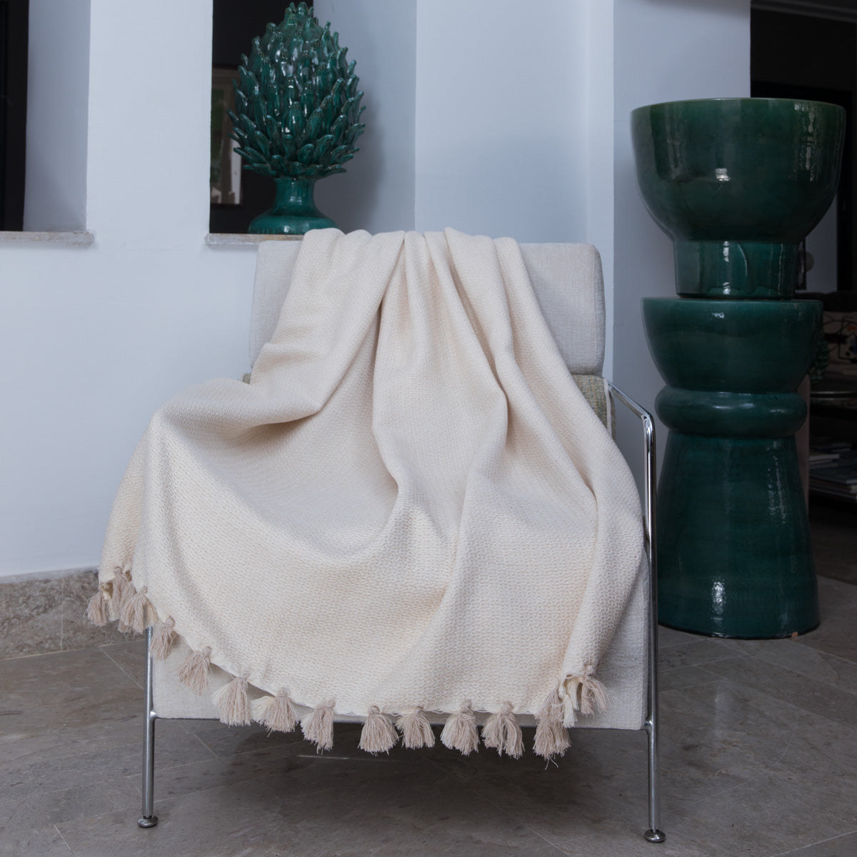 Plaid coton beige lin VERBIER - 130x170 cm