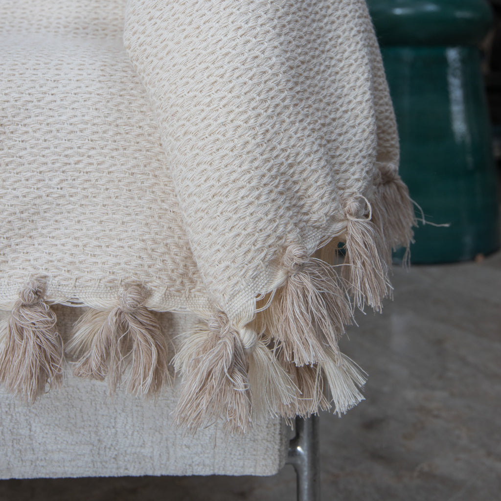 Plaid coton beige lin VERBIER - 130x170 cm