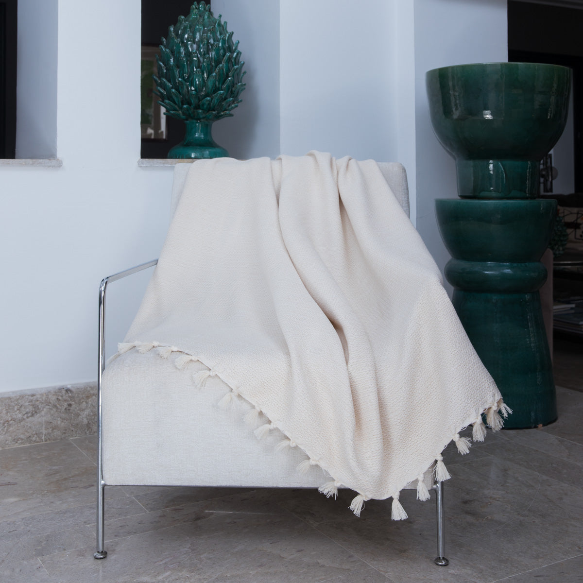 Plaid coton beige lin ZERMATT - 130x170 cm