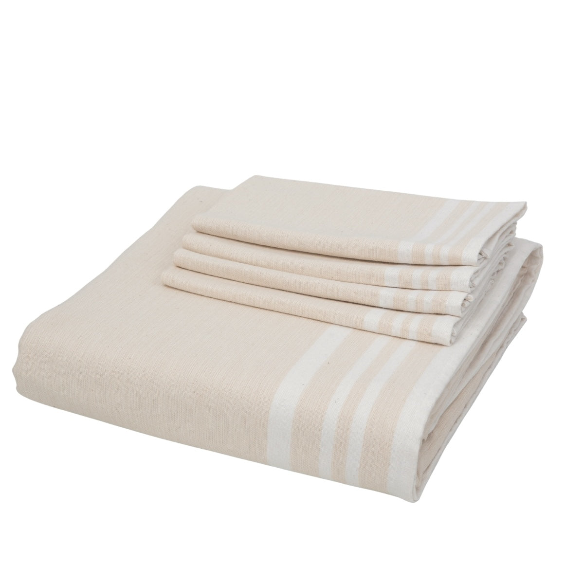 Nappe + 10 serviettes coton 180x400 GUETARY - beige lin / blanc