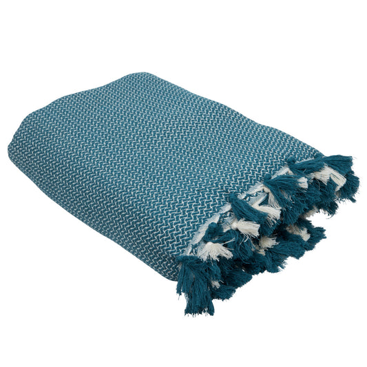 Plaid coton bleu pétrole VERBIER