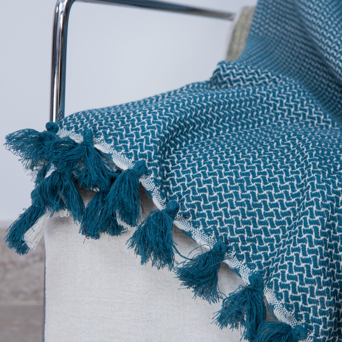 Plaid coton bleu pétrole VERBIER - 160x250 cm